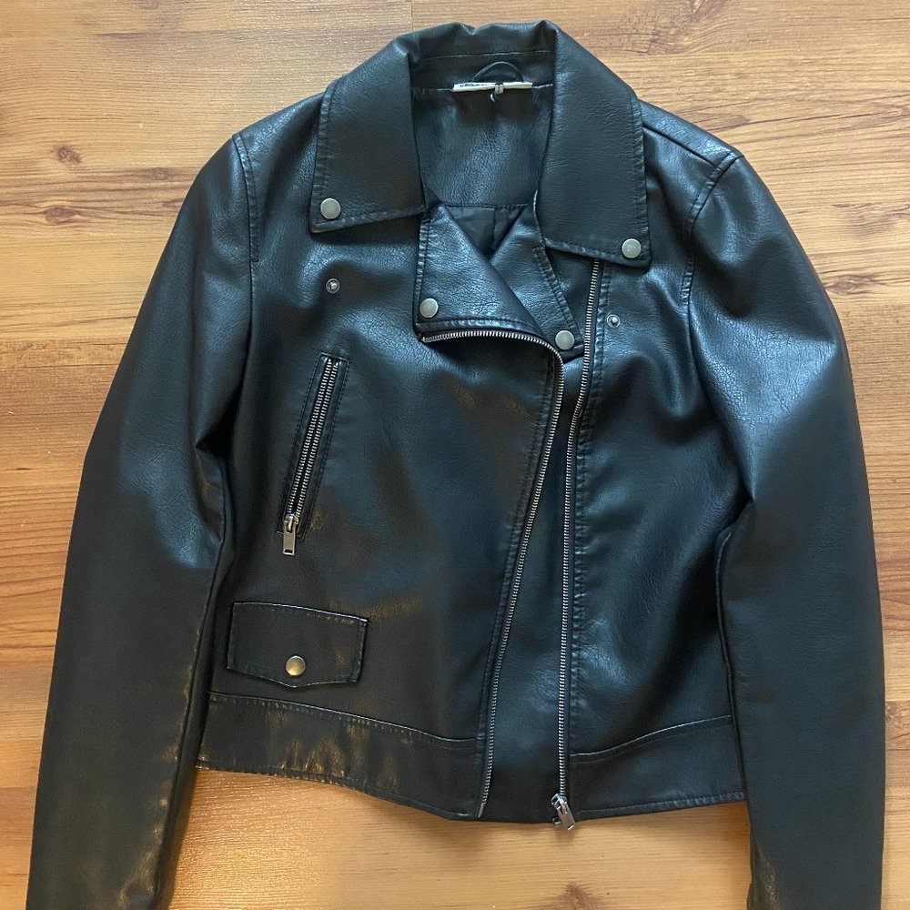 Black Leather Look Jacket M - Noisy May